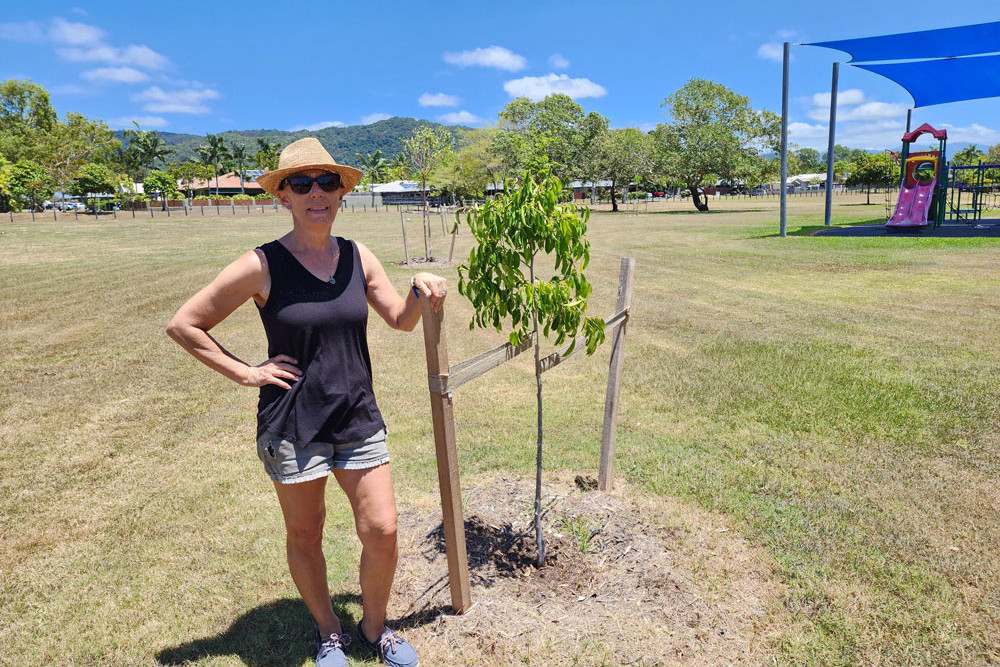 Port Douglas local Alison Davis was pleased to see the new trees at Hutchings Park.Pictures: Supplied