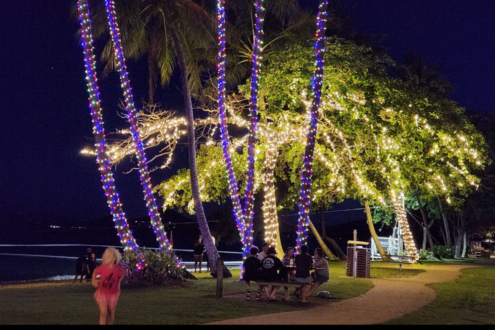 The northern end of Williams Esplanade at Palm Cove features a bright array of Christmas lights. Picture: Ross Palm