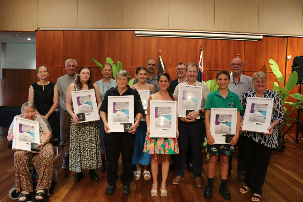 Award winners with DSC Mayor Michael Kerr, Deputy Mayor Lisa Scomazzon, Cr Abigail Noli, Cr Peter McKeown, Cr Roy Zammataro and Hon Warren Entsch MP