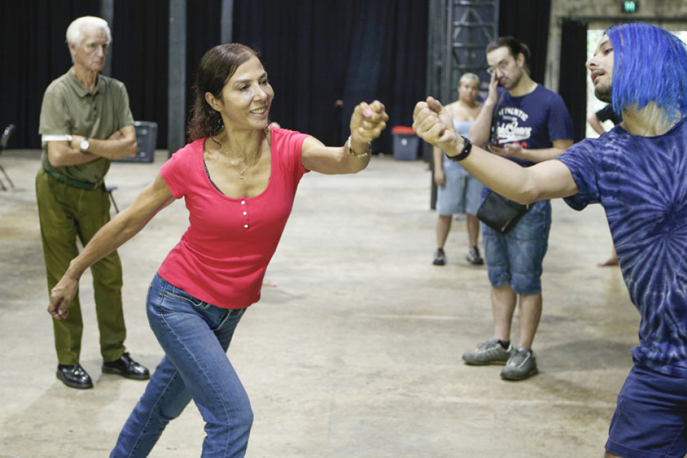 Richard III cast members rehearse their sword fights. Picture: Supplied