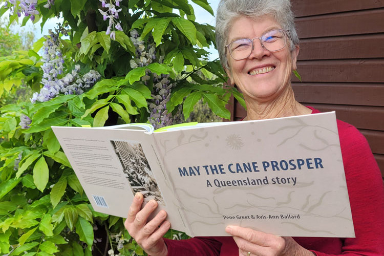 Author Pene Greet with the May Cane Prosper - A Queensland Story.