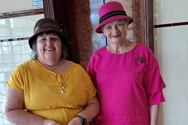 Lorraine Piercy and Val McCallum dressed to impress for the art deco history walk. Picture: Supplied