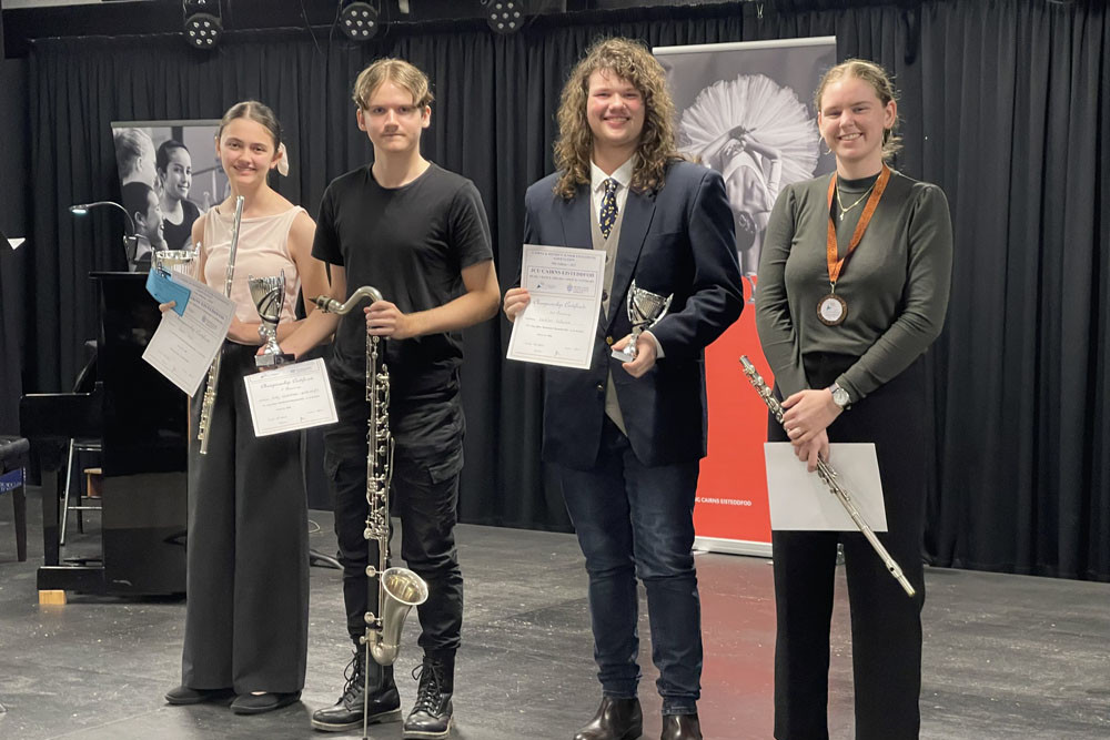 Open woodwind championship winners (14 to 18 years) Rachel Kochi (left), Cody Lundstrom-Postlewaight, Lochlan Collinson and Katherine Andrews. Picture: Facebook