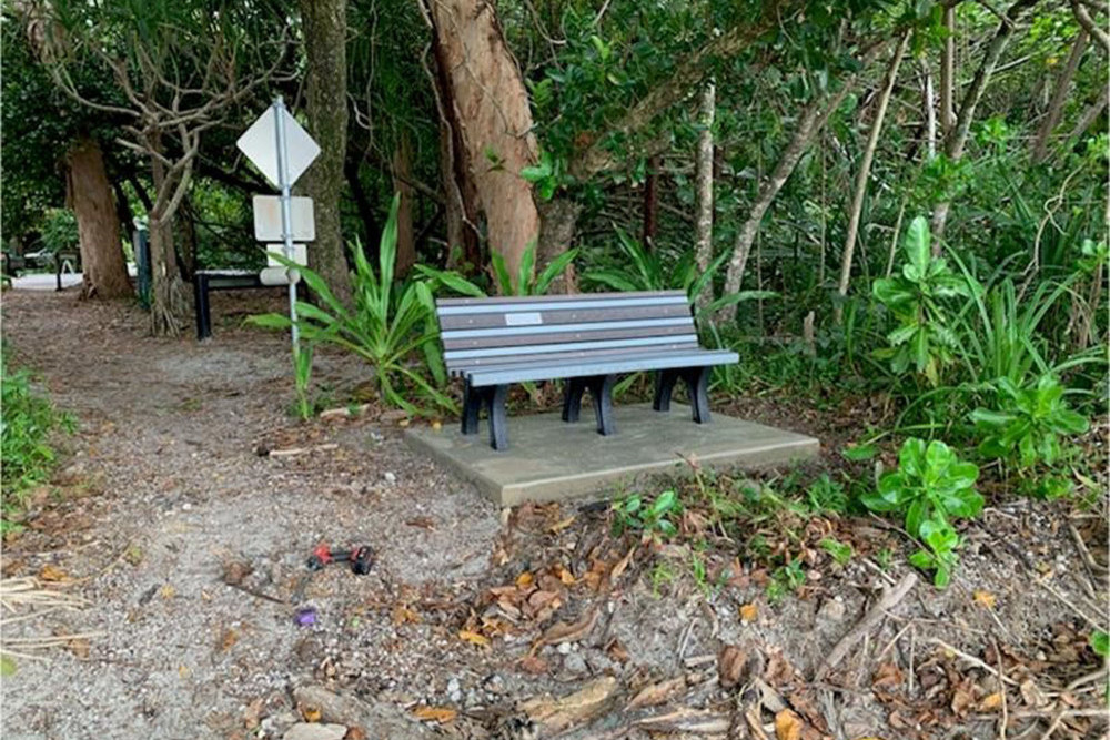 A new memorial bench honouring the life of crocodile attack victim Cindy Waldron has been installed at Thornton Beach.