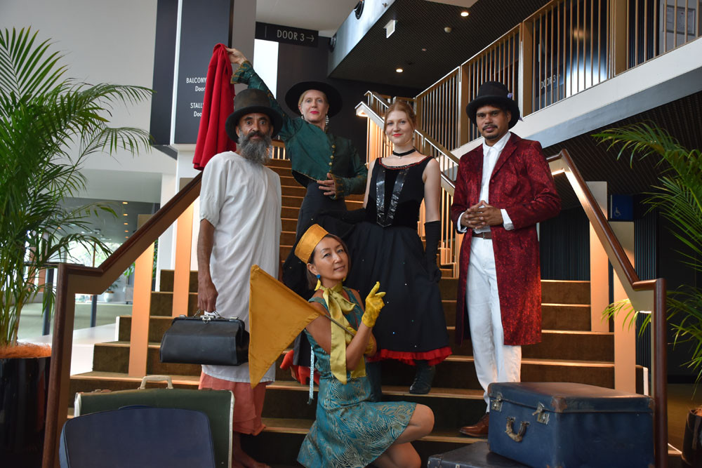 Great Travelling Médicin Show cast members (from the left, clockwise) Miyako (surname withheld) Daniel Joseph, Catherine Hassall, Maya Hassall and Lenny Donahue. Picture: Isabella Guzman Gonzalez
