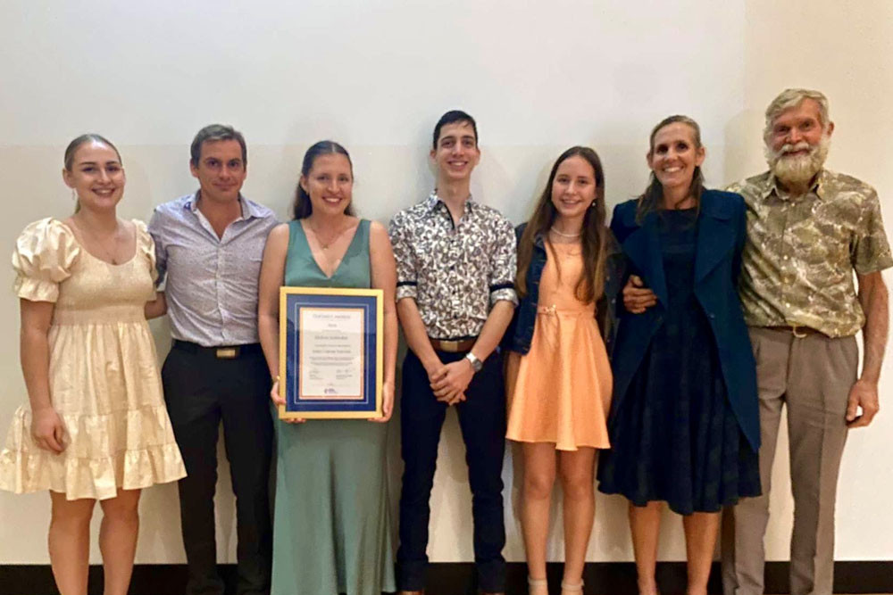 The Luxford family (from left) Caitlin Luxford, Keith Gilbert (uncle), Olivia Luxford, Marcus Luxford, Erin Luxford (sister), Annette Luxford (mother), and Paul Gilbert (grandfather). Picture: Supplied