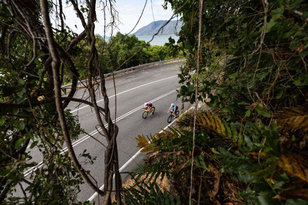 Ironman cyclists on the Captain Cook Highway between Cairns and Port Douglas Picture: Korupt Vision