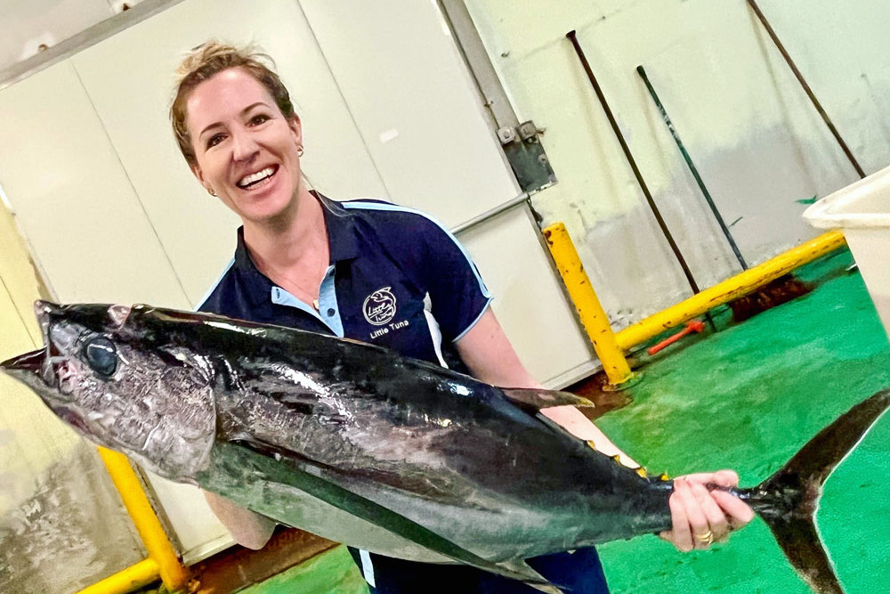 Little Tuna co-owner Kate Lamason with a great example of the fish. Picture: Supplied
