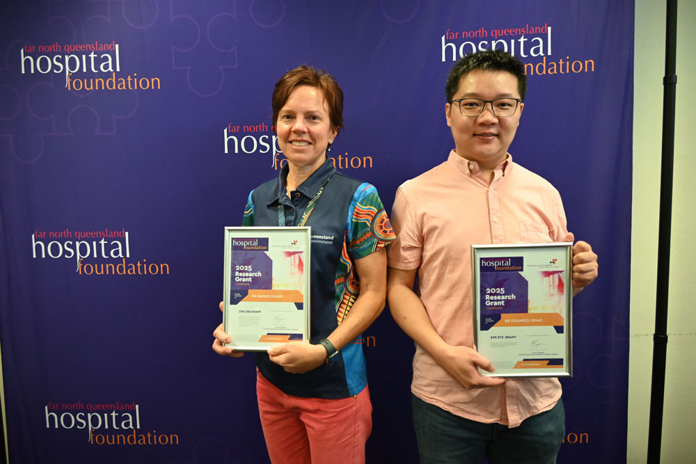 Paediatrician Dr Marnie Fraser (left) and postdoctoral research fellow Dr Guangzu Zhao have been awarded a $49,000 research grant each from the hospital foundation. Picture: Isabella Guzman Gonzalez
