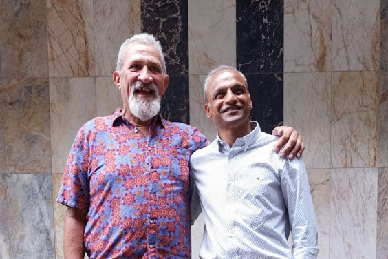 Heart patient Sam Backo and Cairns Hospital interventional cardiologist Dr Ram Saireddy. Picture: Isabella Guzman Gonzalez