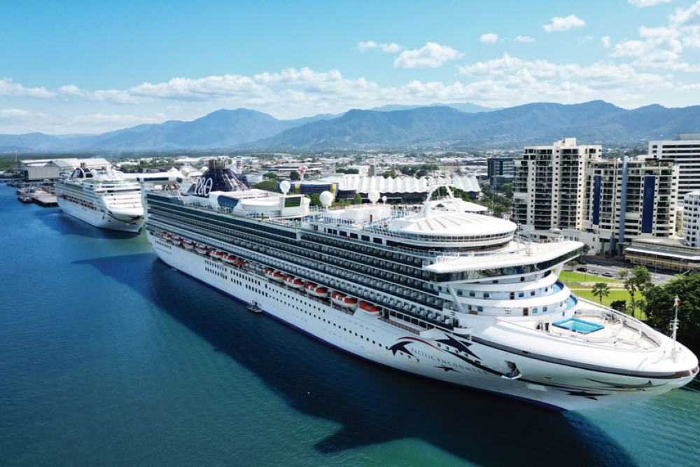 P&O’s Pacific Encounter and Pacific Explorer at the Port of Cairns. Picture: Ports North