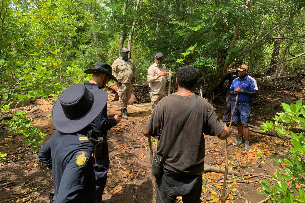 A Traditional Owner, Saibai Mura Buway Rangers and Australian Border Force undertake a multiagency patrol
