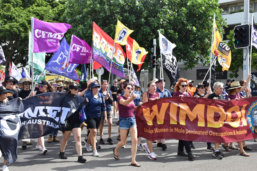 Women in Male Dominated Occupations and Industries (WIMDOI) led the Labour Day march in Cairns on Monday. Pictures: Isabella Guzman Gonzalez