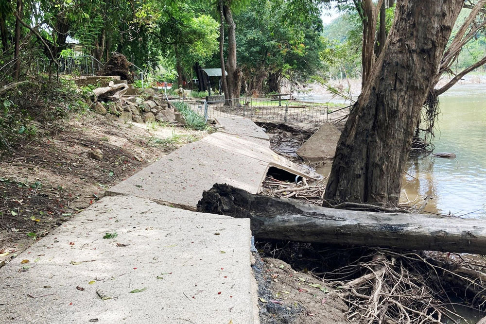Some of the damage at Lake Placid about to be repaired. Pictures: Cairns Regional Council
