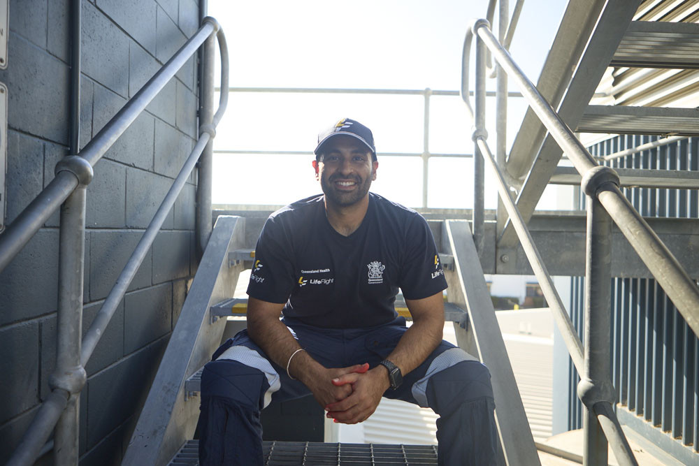 LifeFlight critical care specialist Dr Ritvik Gilhotra is ready for emergencies. Picture: Supplied