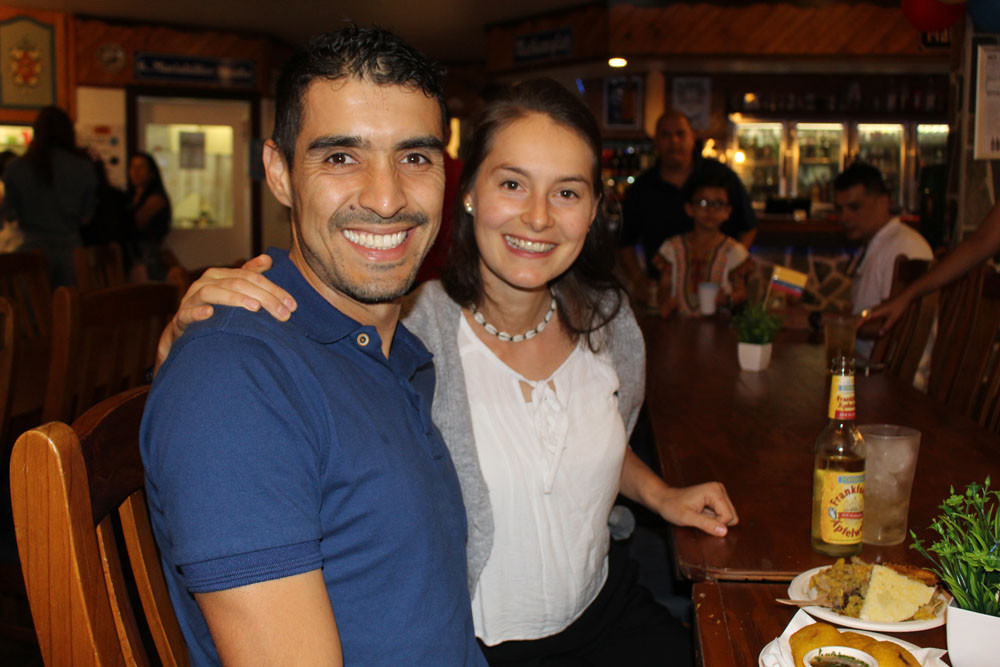 Dave Perez (left) and Berna Preindl soaked up the Colombian atmosphere at the German Club Cairns.