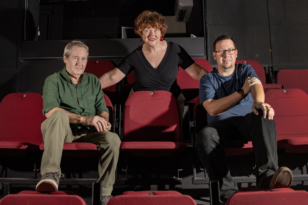 Photographer Brian Cassey (left) and communications professional Dan Bateman (right) will be putting their stories on stage by the hand of JUTE’s creative director and dramaturge Kathryn Ash (centre) with GRIT stories of resilience. Picture: Supplied