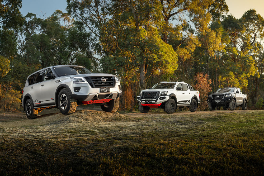The Nissan Patrol Warrior, Navara SL Warrior and the Navara PRO-4S Warrior are specialist 4WD modified vehicles designed for Australian conditions. Picture: Nissan Australia
