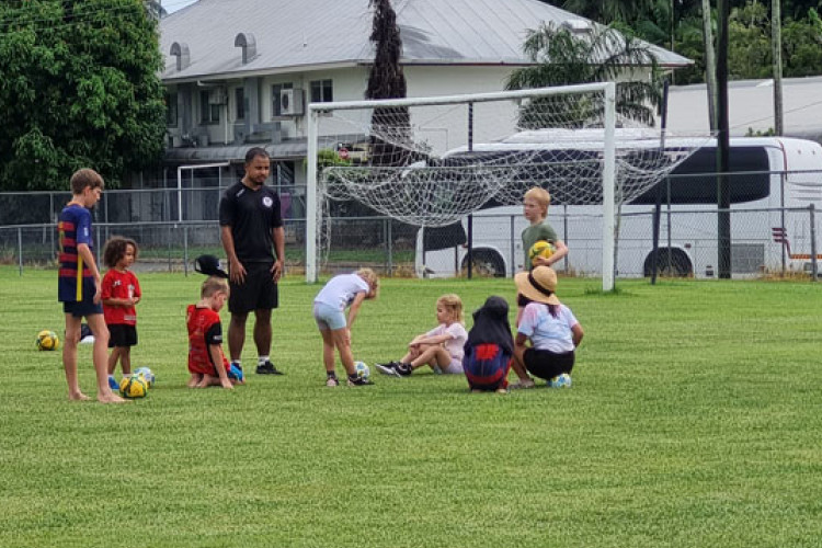 Coach James Sangma with a group of the come and try participants. Picture: Supplied