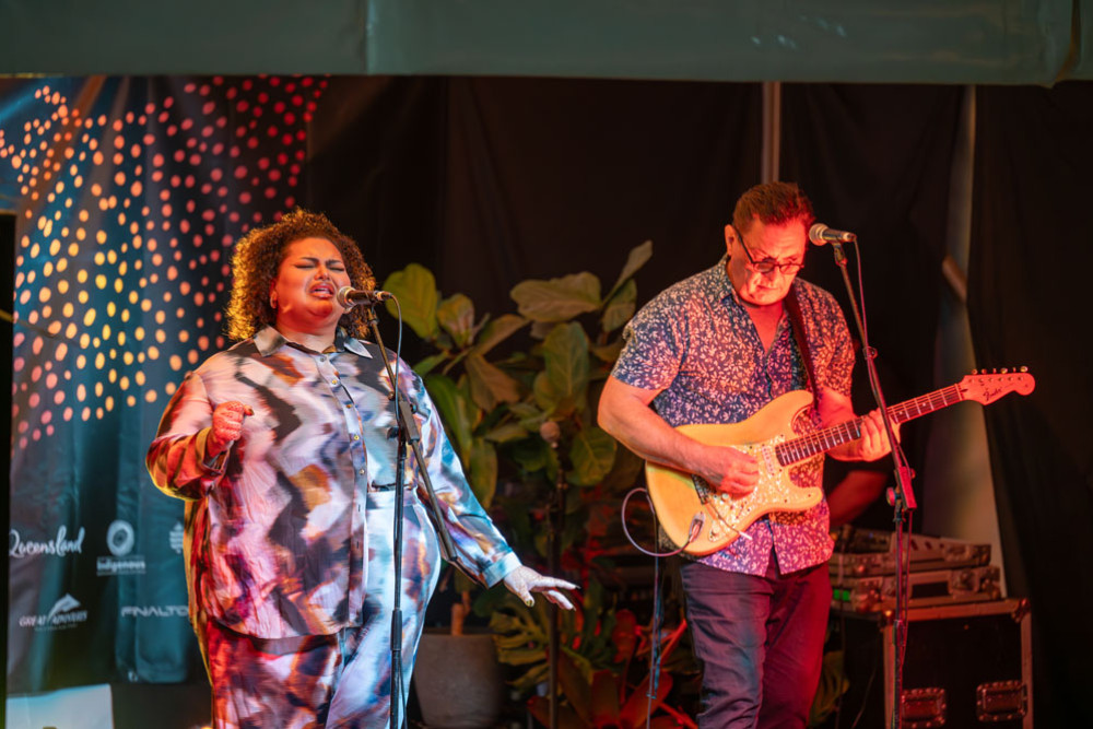 Yirgjhilya Lawrie was one of the Music Makers performers at the Salt House Festival Hub main stage at Shine On Gimuy. Photo: Lews Bin Doraho/ Shine Productions