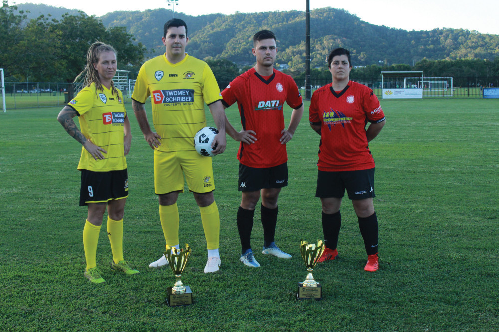 L-R - Captains of the Edge Hill Tigers, and Leichhardt Lions: Siobhan Macken, Kevin Ward, Joshua Wilson and Monique Ward