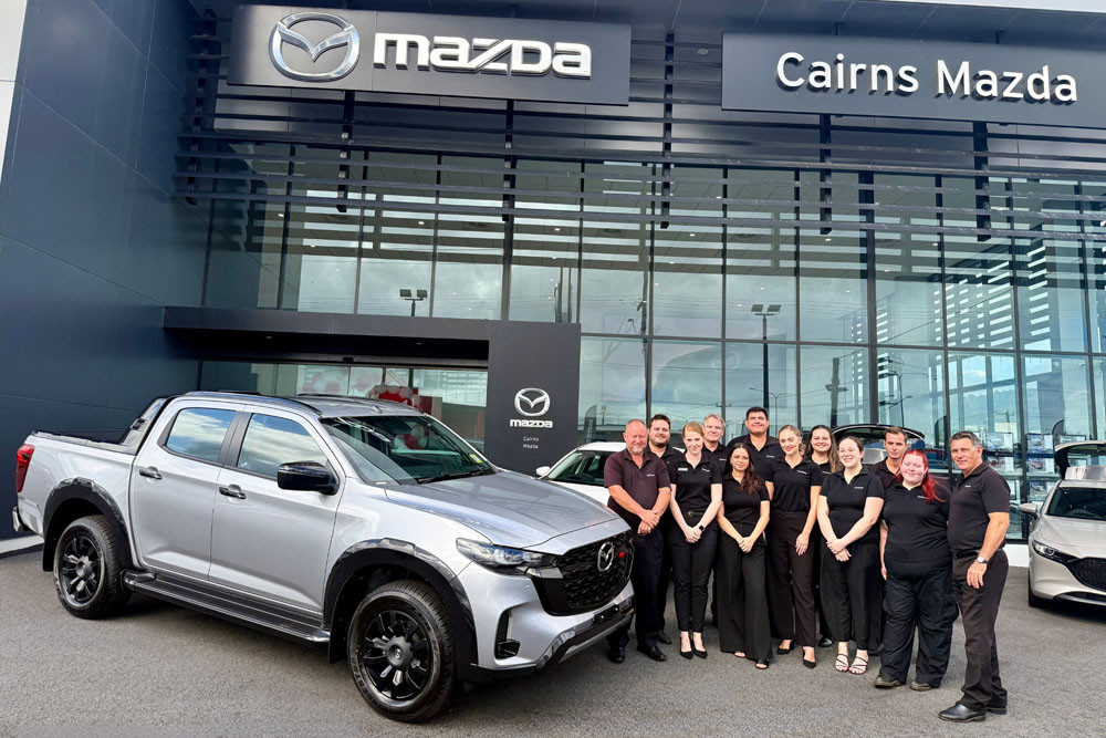 The Cairns Mazda team (from left) Chris Murray, Scott King, Taylor Healy, Nick Bowen, Tiahrah Cornwell, Bill Shappert, Jemmah Owens, Shaylee Moss, Salma Wardle, Daniel Wicks, Tikyah Gagai and Darrell Callaghan. Picture: Cairns Mazda