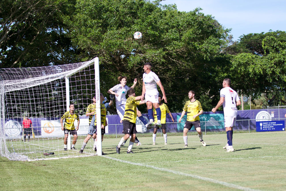 Josh Pin throws a headshot for the goal in the match against the Edge Hill Tigers at the Kappa Cup. Picture: Supplied