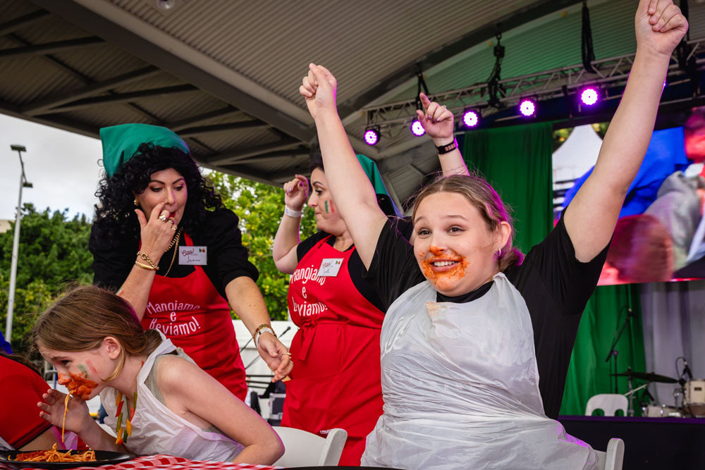 Aliyah Durgutovski, 13, won the spaghetti eating competition, and $500. Pictures: Jon Westaway