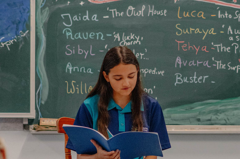 Anna (surname withheld) recites poetry recital in the finale of Cairns Hinterland Steiner School class 7’s main lesson in poetry. Picture: Supplied