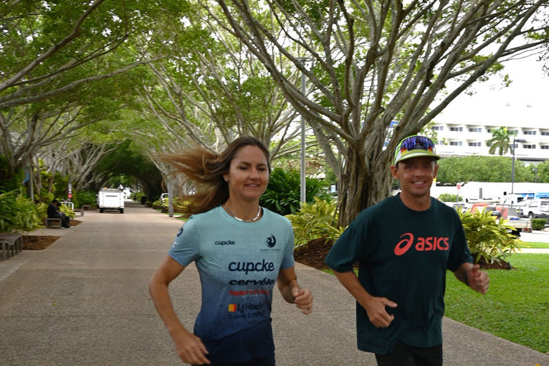 Triathlon coach and seasoned triathlete Sarah Thomas and Nick Carling are ready to give their all at Ironman Cairns this Sunday. Picture: Isabella Guzman Gonzalez