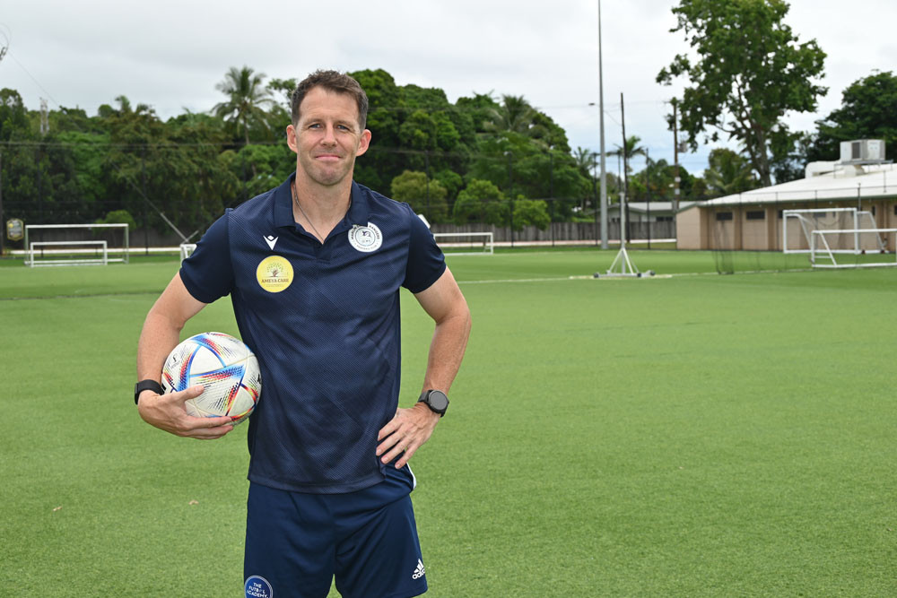 Marlin Coast Rangers FC coach and midfielder Crios O’Hare has made history scoring the fastest goal in Australian football (soccer) history. Picture: Isabella Guzman Gonzalez