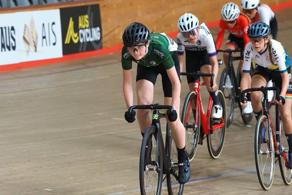 Thirteen-year-old Siena Goulding from Cairns has broken the national record in 2000m individual pursuit at the Australian Track Cycling Nationals. Picture: MoHo Photography