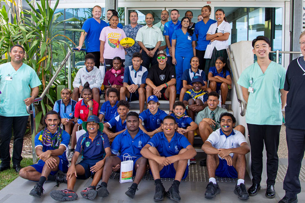 Cape York AFL House residents with JCU Dentistry students and staff who made and fitted their mouthguards.