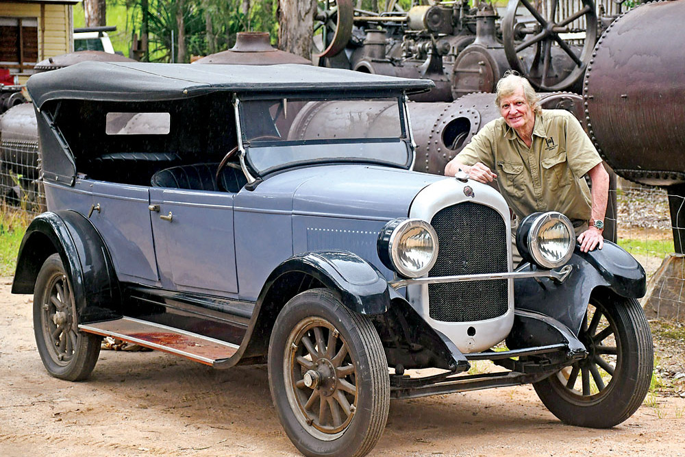 Historic Village Herberton curator Darryl Cooper with the 1924 Chrysler Tourer. Picture: Darryl Day