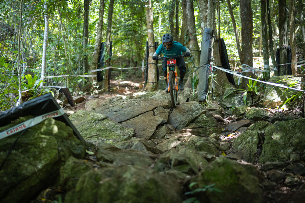 Mick Hannah of Cairns in action on the Smithfield mountain bike park. He came third last year. Picture: Clint Trahan