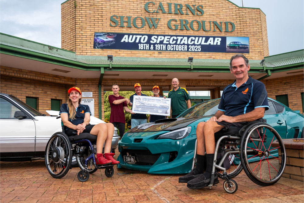 The Cairns Show Auto Spectacular has donated $7715 to Sailability Cairns. At the presentation (from left) were Joanne (surname unknown), Patrick Garlando, Tim Bentley, Jeff Crofts, Glen Hunter and Bob Moore. Picture: Supplied