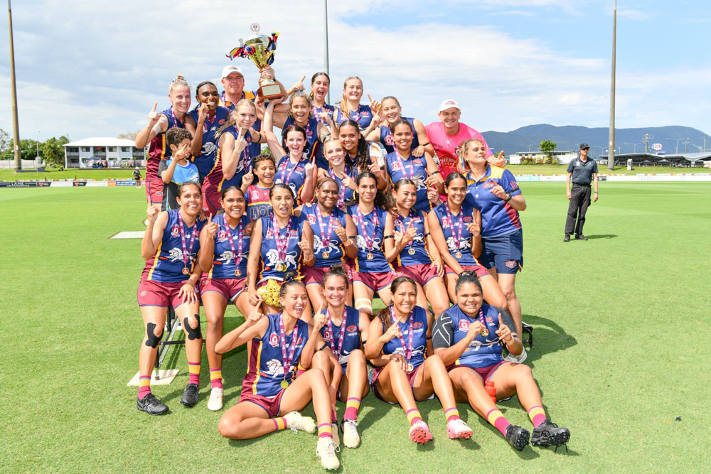 (Top) South Cairns Cutters celebrate their first grand final win in 21 years. (Below) Cairns City Lions women’s team also had their first grand final victory.