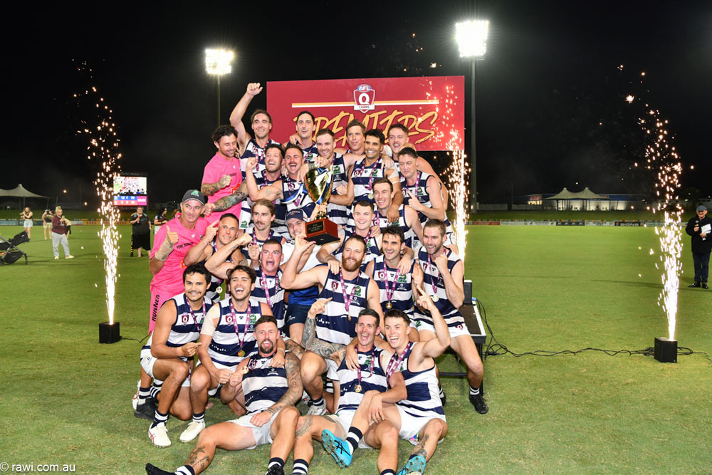 Port Douglas Crocs celebrate their grand final win aganst Cairns Saints at Cazalys Stadium last Saturday. Picture: AFL Cairns