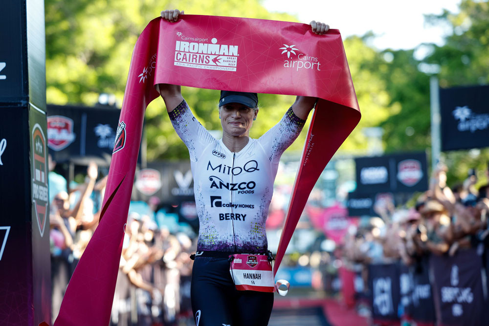 Hannah Berry claiming victory at the Cairns Airport Ironman Asia-Pacific Championship in Cairns last year. Picture: Korupt Vision