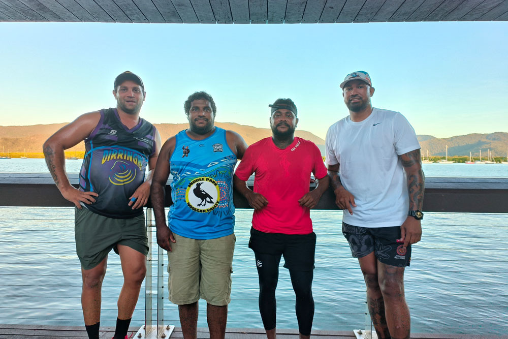 Former Mossman Port Douglas Senior Sharks players returning next season, from left, Mini Murgha, Lyle Murgha, Jimmito Harris and Aaron Daniel. Pictures: Supplied