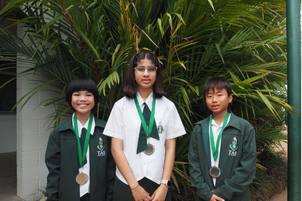 TAS QAMT Year 5/6 state finalists (from left) Celia Pramana, Girija Tambade, Maxwell Zhou. Picture: Supplied