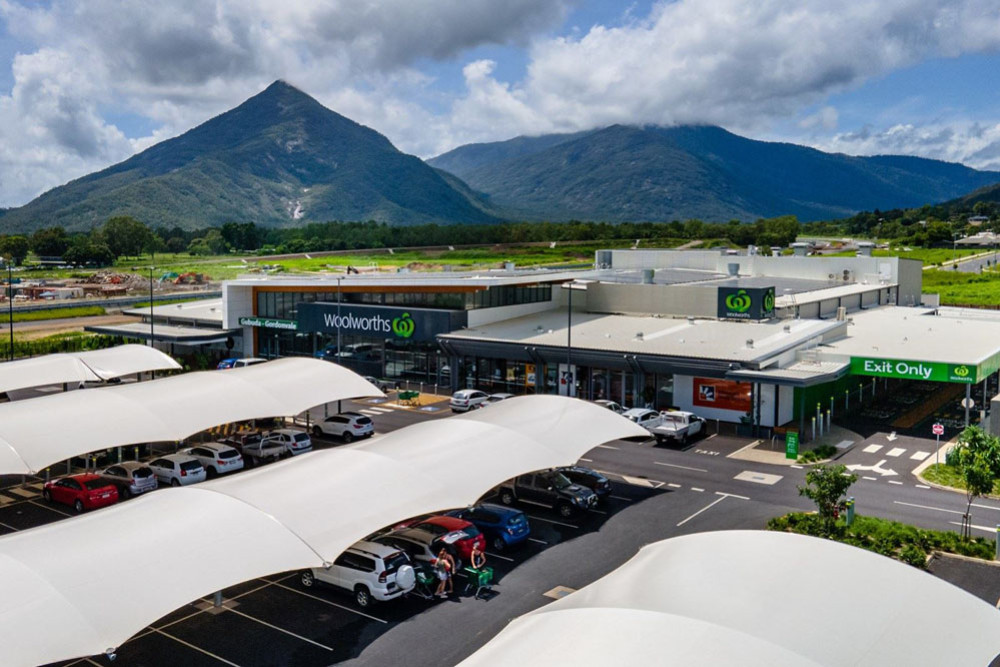 Walsh’s Pyramid provides a beautiful backdrop to the Woolworths supermarket at Gordonvale which is on the market.