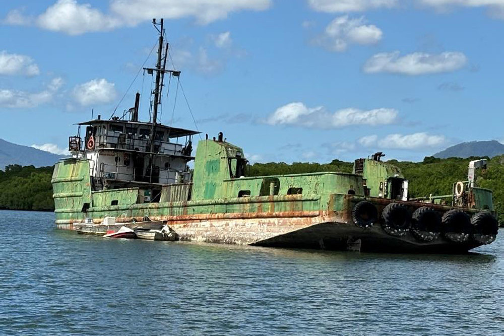 The derelict Endeavour Bay is being removed from Trinity Inlet at a cost of $1 million-plus. Picture: Martime Safety Queensland