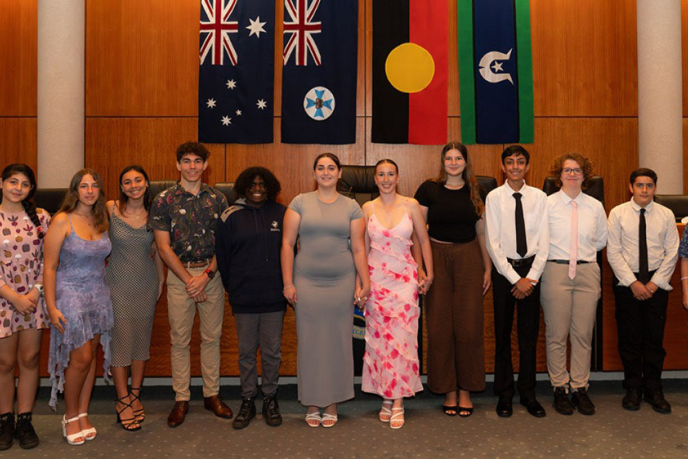 Beginning their first inaugural term, Cairns’ youth councillors (from left) Lana Kandakji, Delilah Jedynak, Sofia Hoorn, Antoniji Dimitrijevic, Sharmilla Butcher, Molly Ben Ezra, Olivia Morris, Yazmin Rivett, Aiden Senaratne, Matt Seaton, Vince Torrisi, and Braydon McCormack are ready to contribute to their community. Picture: Cairns Regional Council