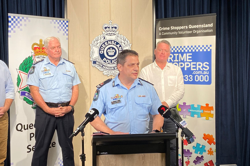 Far North District Officer Acting Chief Superintendent Rhys Newton and MP Michael Healy MP behind Acting Assistant Commissioner Marchesini.