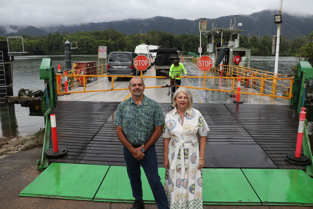 Douglas Shire Mayor Lisa Scomazzon (right) with deputy mayor Roy Zammataro are looking forward to the new Daintree River ferry. Picture: Douglas Shire Council