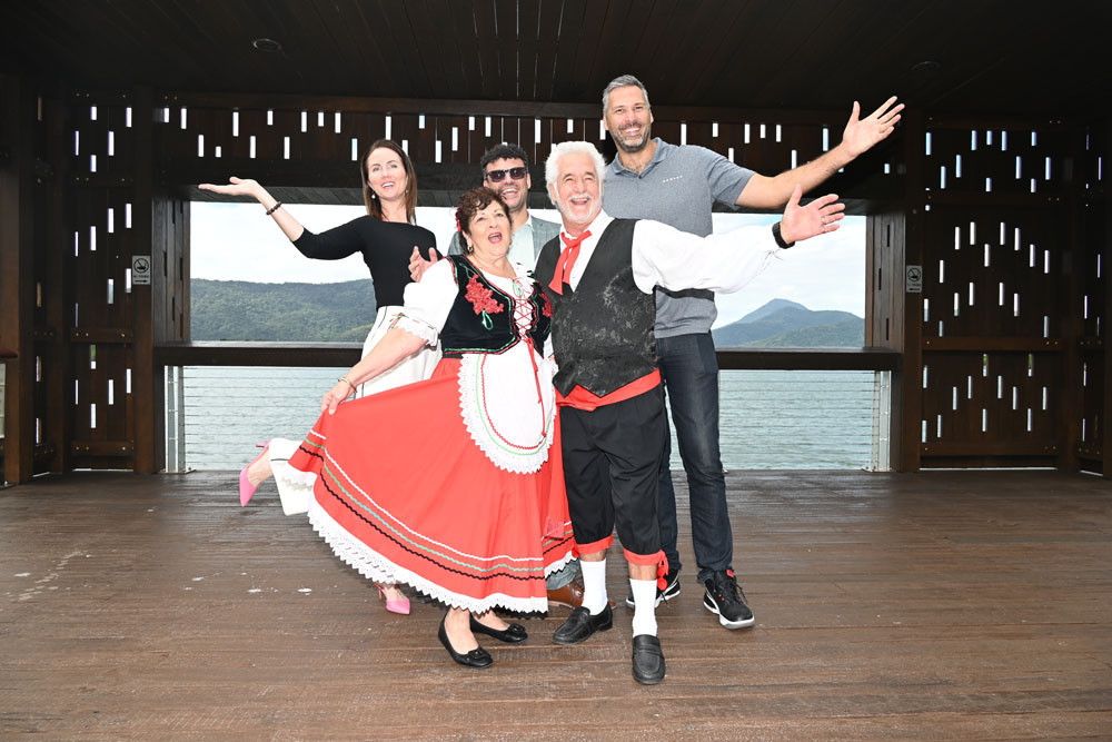 Cairns Mayor Amy Eden (left), Italian Festival committee member Nerina Tuoto, festival president Claudio Di Bartolomeo, Luigi Tuoto and Member for Leichhardt Matt Smith at the launch of the 2025 Cairns Italian Festival. Picture: Isabella Guzman Gonzalez