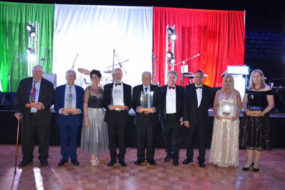 Winners of the Cairns Italian Festival Hall of Fame awards: Giuliano Cordenos (community service), Alberto Avolio (educational achievement), Gina and Lui Codotto (arts and culture), Giovanni (John) Bomben (sporting achievement), Charlie and Frank Marino (development and building), Teresa Senna on behalf of son Angelo Senna (young italian of the year), Grace Armenti accepted the award on behalf of her late father Romolo Beghin (farming and agriculture). ABSENT: Peppi lovannella (business recognition).