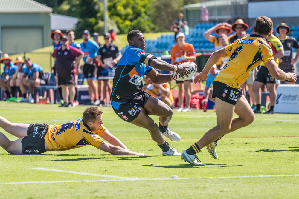 Dantoray Lui giving it all against the Sunshine Coast Falcons.