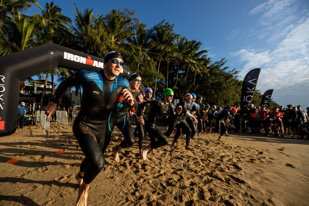 Ironman competitors take part in the swim leg at Palm Cove. Picture: Ironman Group